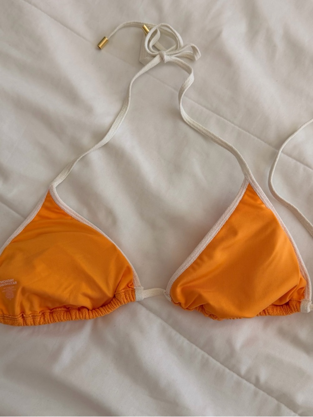 Monday Swimwear Orange Triangle Bikini Top with White Trim - Picture 5 of 5